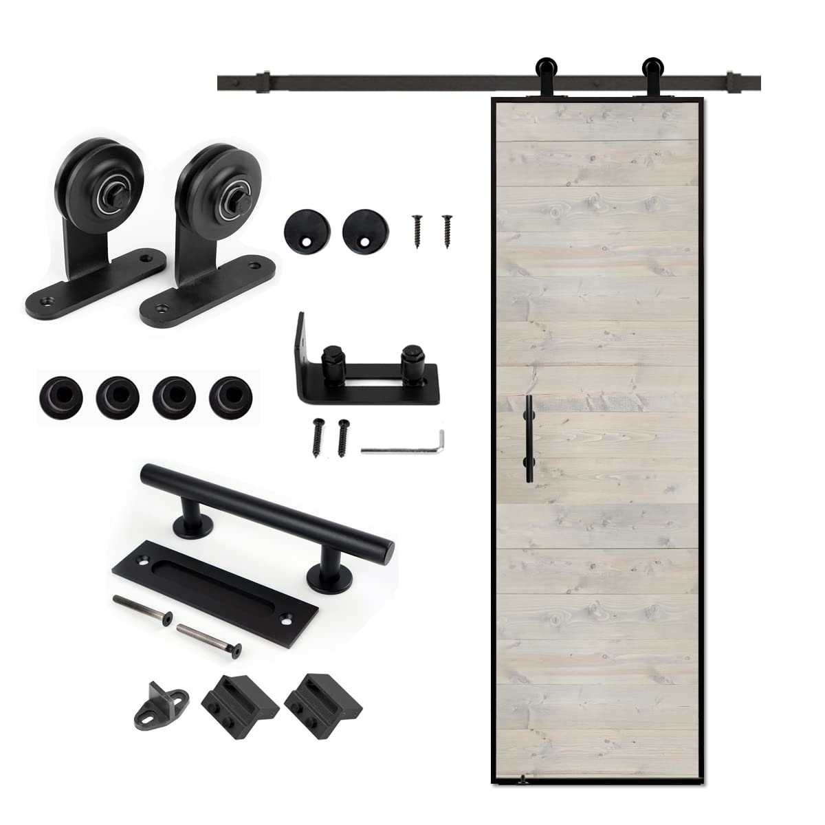S&Z tophand® 20 in. x 84 in. Light Gray Barn Door with 5FT Sliding Door Hardware Kit, 20 - 42in Stainless Steel Frame Modern Style Barn Door/Sliding Door/Simple Assembly is Required
