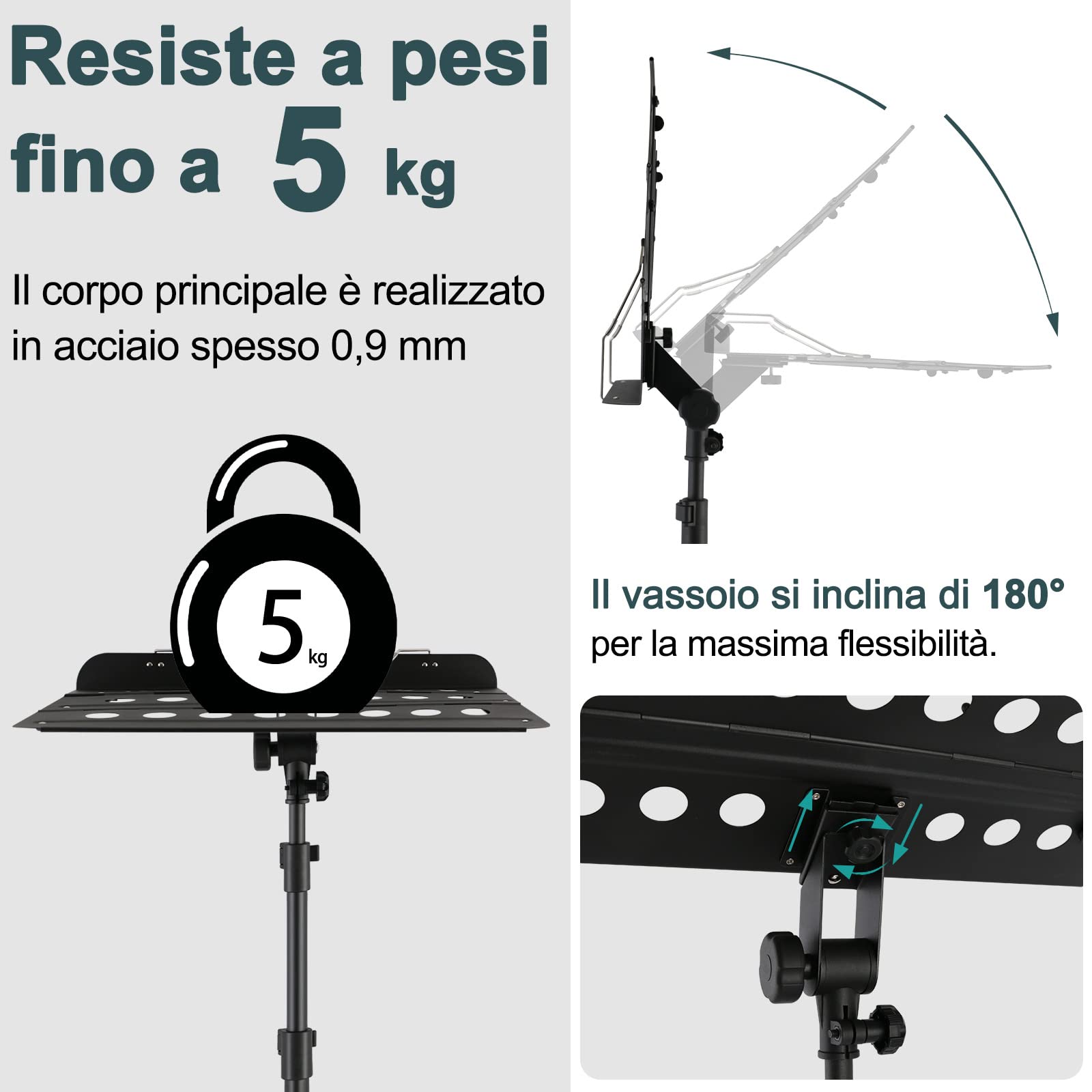 EASTROCK Leggio Musicale Pieghevole per Leggio spartiti,Portatile Professionale Leggio Spartiti Musicali,Supporto Musicale da regolabile 2in1,Adatto Principianti,Adulti e Artisti Professionisti(Nero)