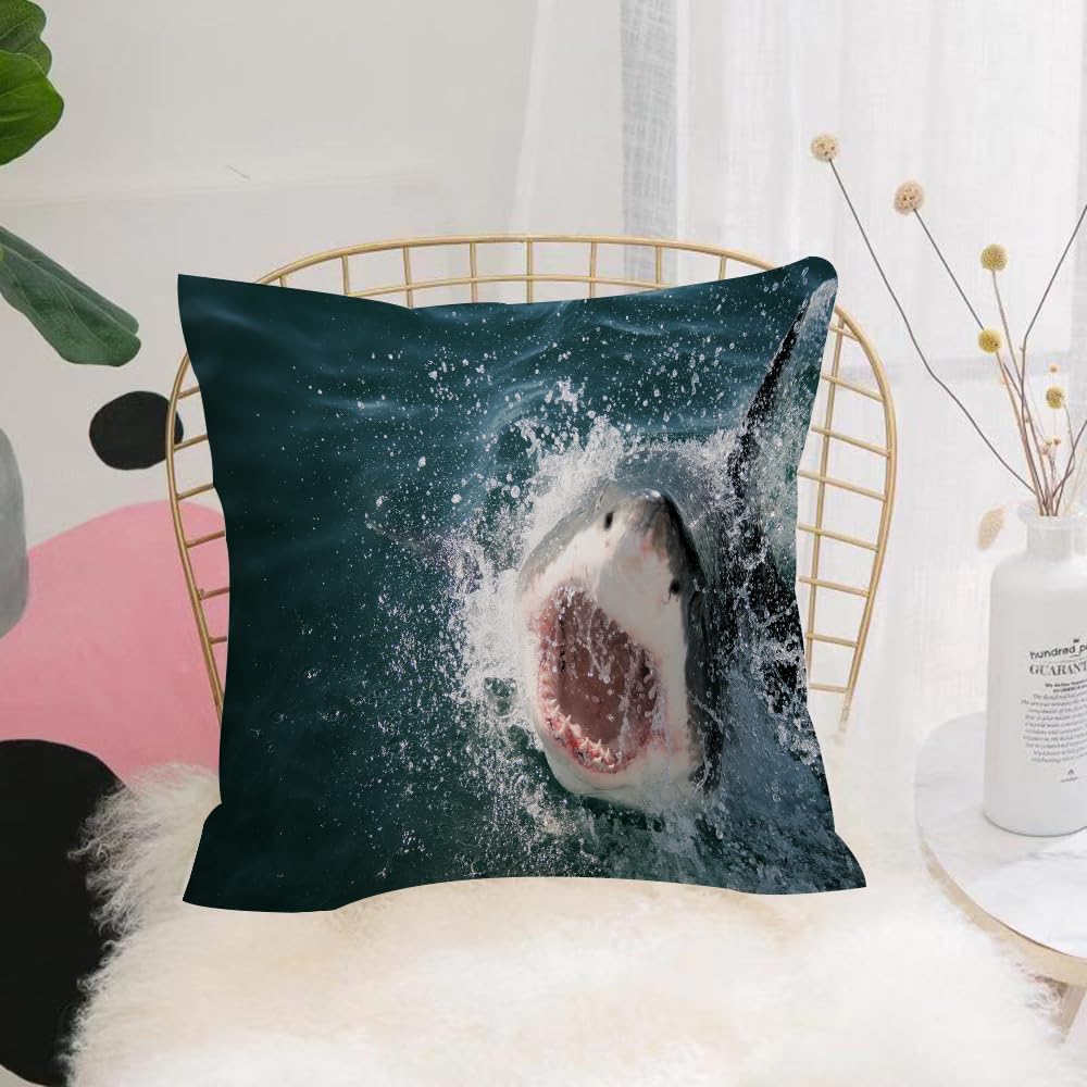 Hyosxw Shark, Wild Animal In The Sea Showing Its Mo - A2 Cushion Cover,Throw Pillow Case Home Decorative For Living Room Bedroom Sofa Chair 18X18 Inch,Shark, Wild Animal In The Sea Showing Its Mouth And Teeth,Pillowcase 45X45cm
