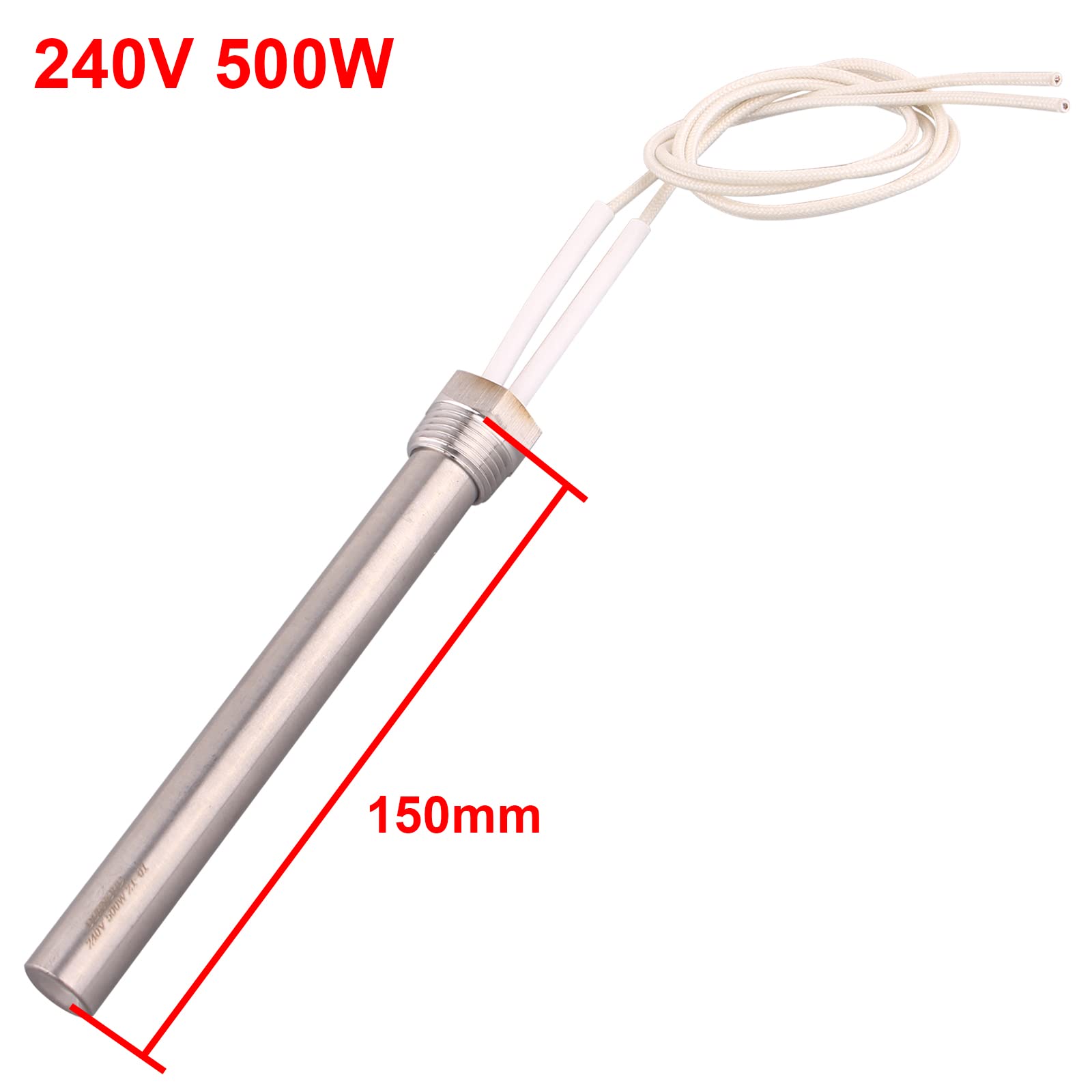 DERNORD Heizelement Patronentyp Elektroheizung 240V 500W 1/2 Zoll 20.95MM BSP Gewinde Edelstahlflansch DIY Edelstahl Heizelement