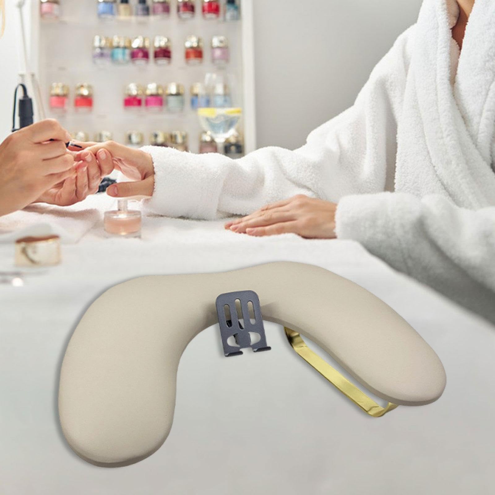Almohada para Manicura Cojín Reposa Mano Soporte de Uñas Almohadilla con Porta Celular Fabricación Sólida Adecuada para Profesionales Hogar Salón, CafÉ