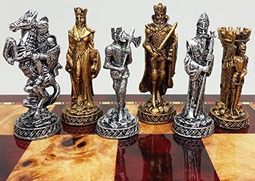 HPL Medieval Times Crusades Knight Pewter Metal Chess Set - Antique Gold and Silver Finish - NO BOARD - 2 Players - Age 12+