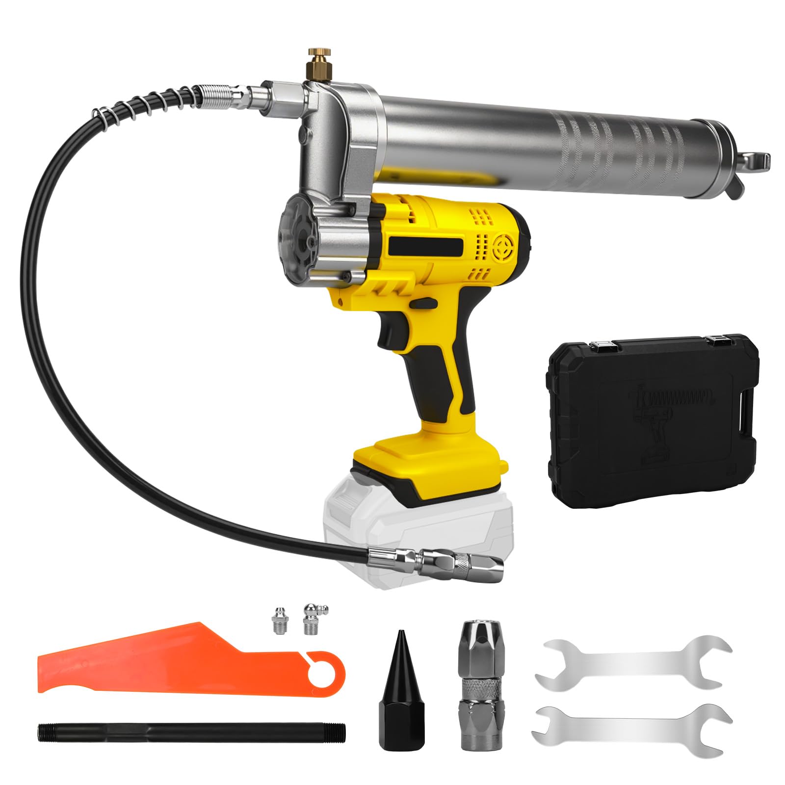 WingFly Engrasadora Batería Compatible con batería Dewal de 20V, 10000 PSI Pistola de Engrase, Kit de Pistola de Engrasar Eléctrica con Luz LED, Manguera Flexible de 39.4" y Acoplador
