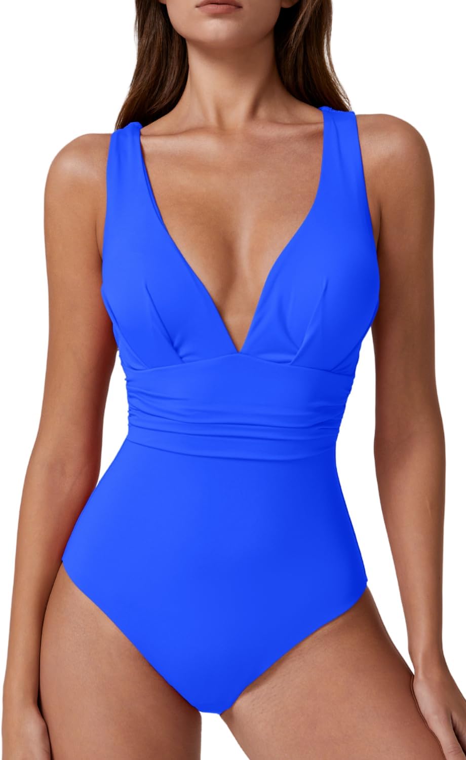 QINSEN Womens Sexy V Neck One Piece Bathing Suit Cross Back Swimsuit High Waist Monokini