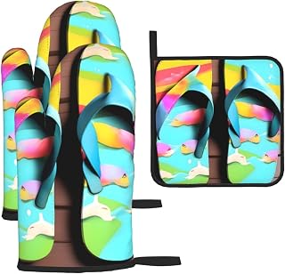 Flops Slippers Art Sandals Oven Mitts and Pot Holders Set–Ultimate Heat Resistant Set for Kitchen and Dining