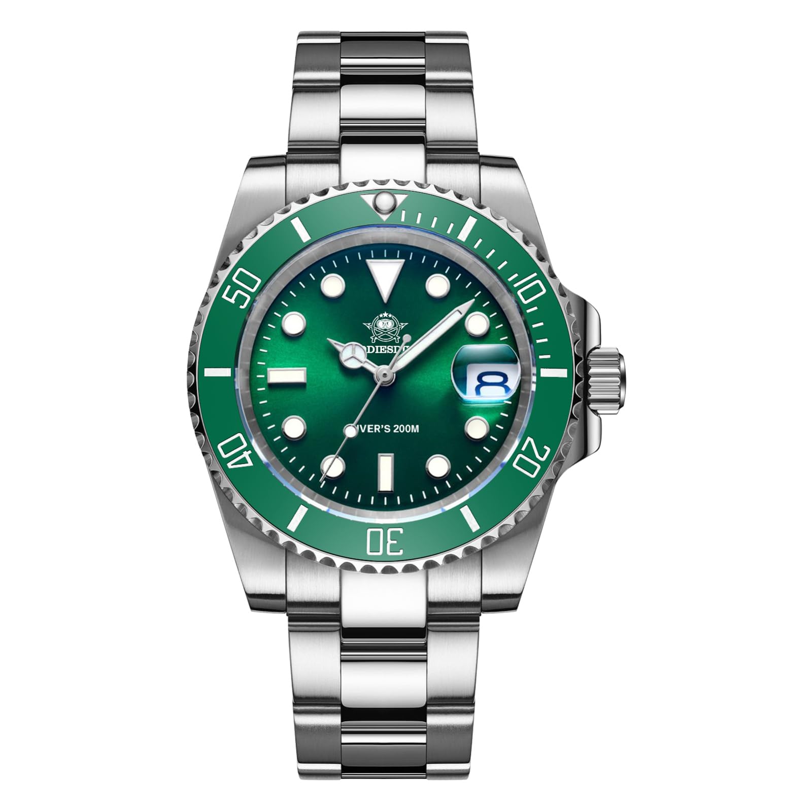 Quartz Dive Watch for Men Diver 200 M Steel Strap Luminous Multicolors Dial Black Blue Green-image-47