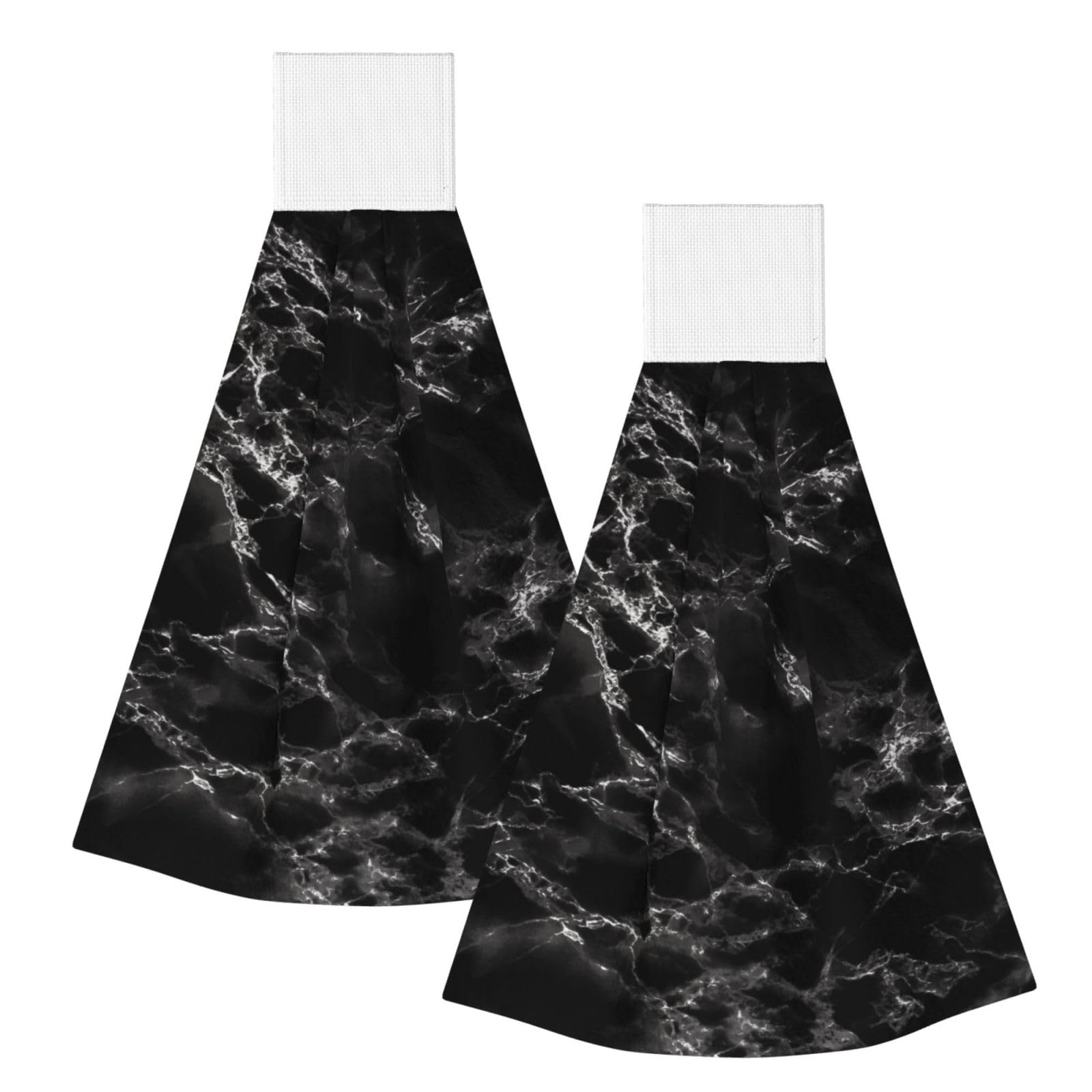DOPKLNA Marble Pattern, 2 Pcs Hanging Coral Fiber Hand Towels for Bathroom, Absorbent Kitchen Towels