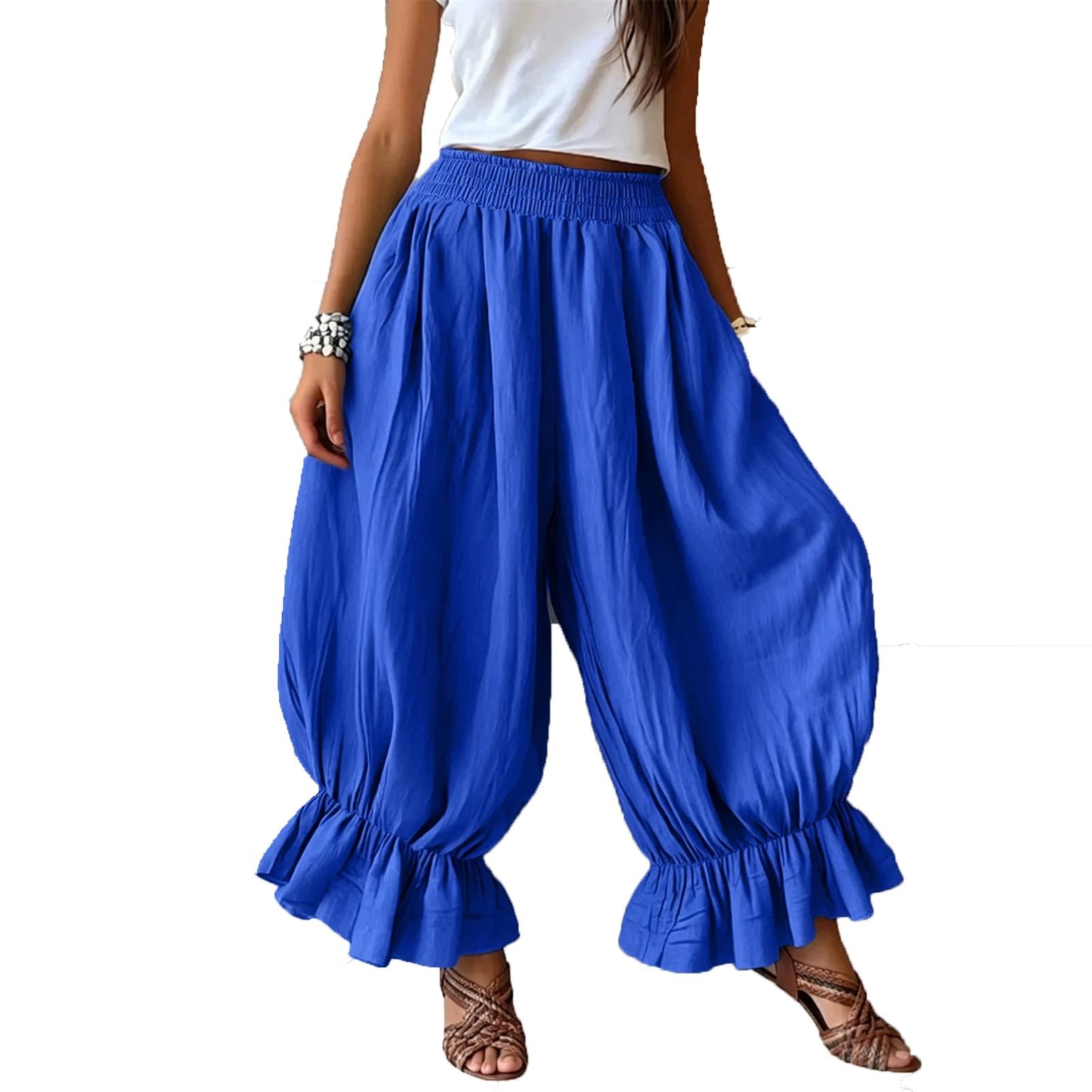 Pantalon harem bouffant jambe large et court décontracté