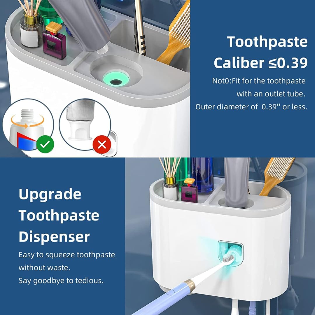 Soporte para cepillo de dientes montado en la pared, soportes para cepillo de dientes para baño, dispensador de pasta de dientes con 4 ganchos para cepillo de dientes (1 taza)