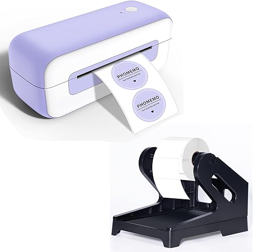 Phomemo Impresora de etiquetas púrpura con soporte de etiquetas negro