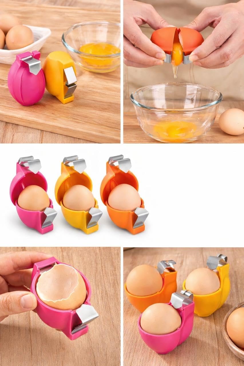 3 PCS Egg Shell Opener for Raw Eggs, Stainless Steel Egg Cracker & Egg Separator Tool, Upgraded Egg Shell Cutter for Quickly Opening Eggs, Kitchen Gadget for Baking, Cooking, Breakfast & Home Use