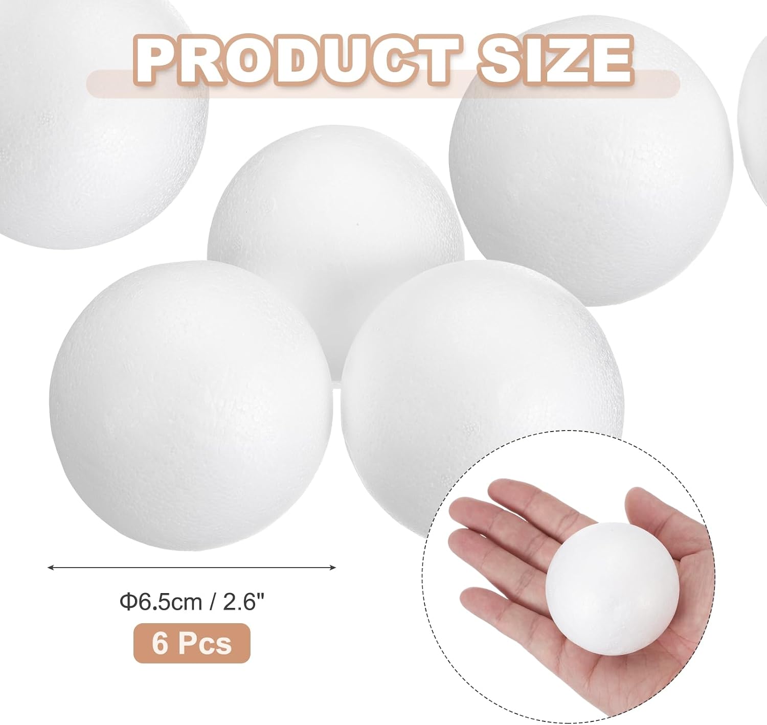 MECCANIXITY 6Pcs White Craft Foam Balls 2.4" Smooth Polystyrene Foam Balls image 2