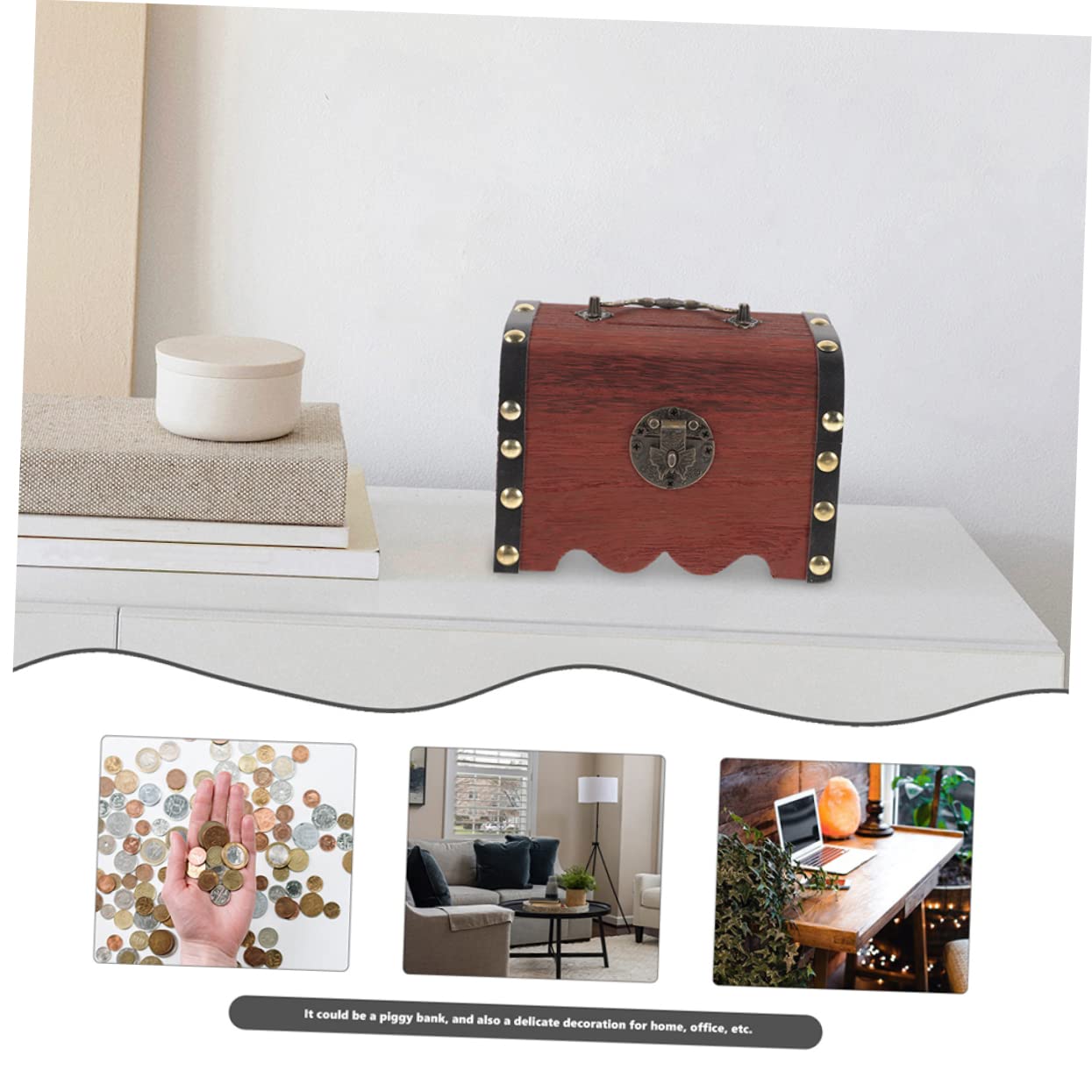 Cofre de Madera Cerradura para Niños, Hucha Vintage