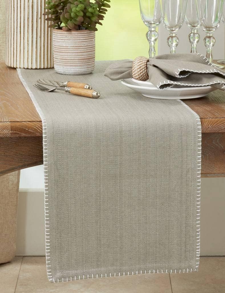 Fennco Styles Celena Collection Contemporary Whip Stitched 100% Pure Cotton Table Runner, 5 Colors - Grey 13"x72" Table Runner