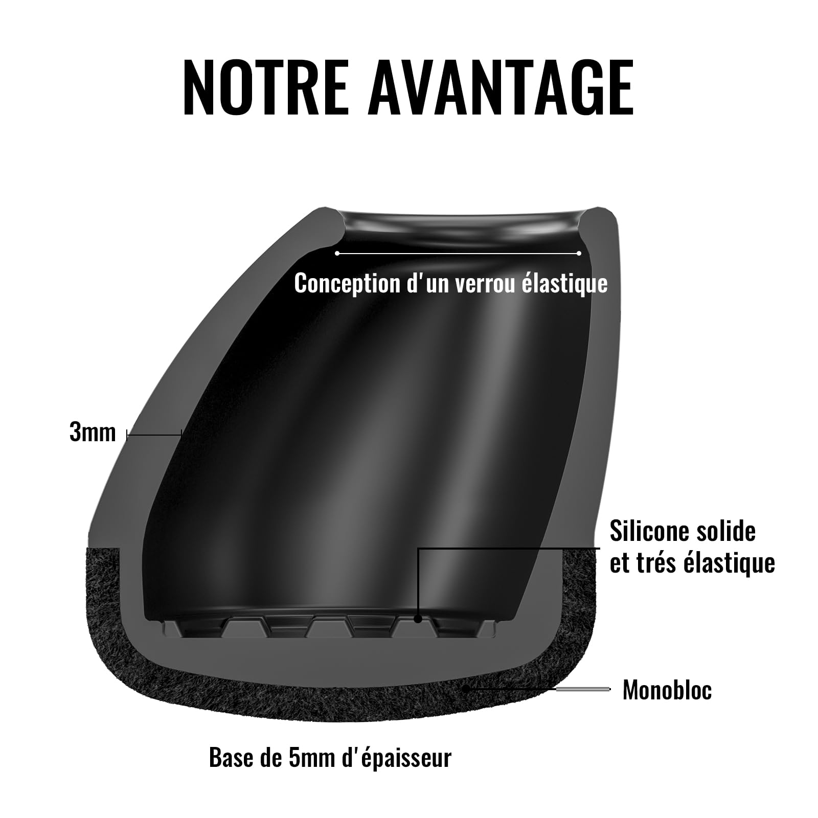 Tampon Chaise 16 Pièces, Ø14-20mm Protection Pieds de Chaise Rond - Patin Chaise Feutre Noir pour 15°-25° Pente, Anti-Bruit & Anti-Rayure Sol, Noir