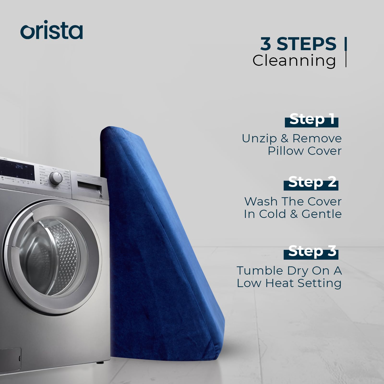Orista™ Wedge Pillow Made with Advance Gel Blended Memory Foam Complete Back Support, Acid Reflux, Anti Snoring, Leg Elevation, Improves Comfort and Posture | 20 x 20 x 10 Inch | Blue Velvet Cover - Image 7 thumbnail