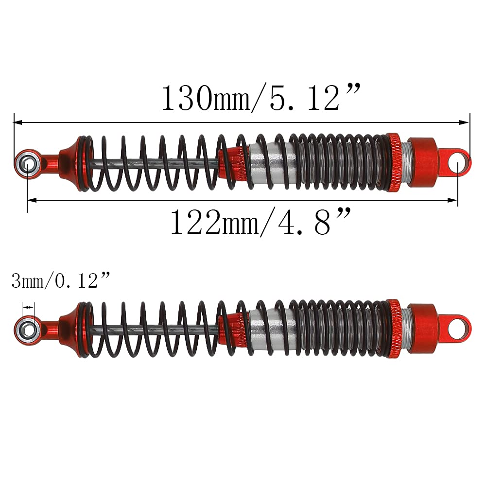 Lot De 2 Amortisseurs Métal RC 130 Mm - Pour HSP/RGT/Himoto/Redcat 1/10 - Rouge