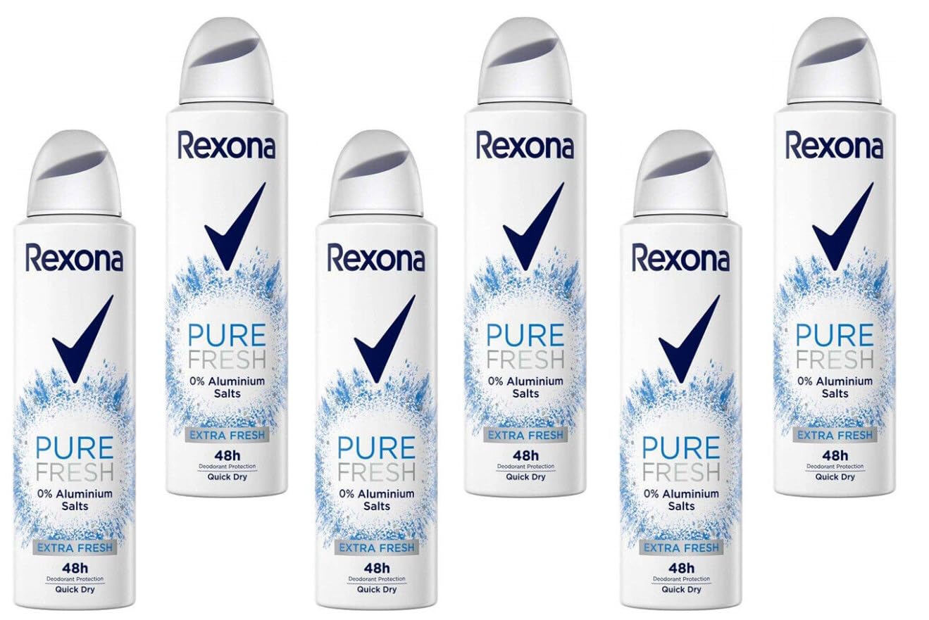 Rexona - Deodorante spray Pure Fresh senza alluminio, protegge 48 ore, 150 ml (confezione da 6)