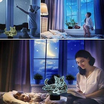 3D Creative Cat Night Light with Remote Control 16 Color LED Table Lamp Children Bedroom Decor Gifts for Kids