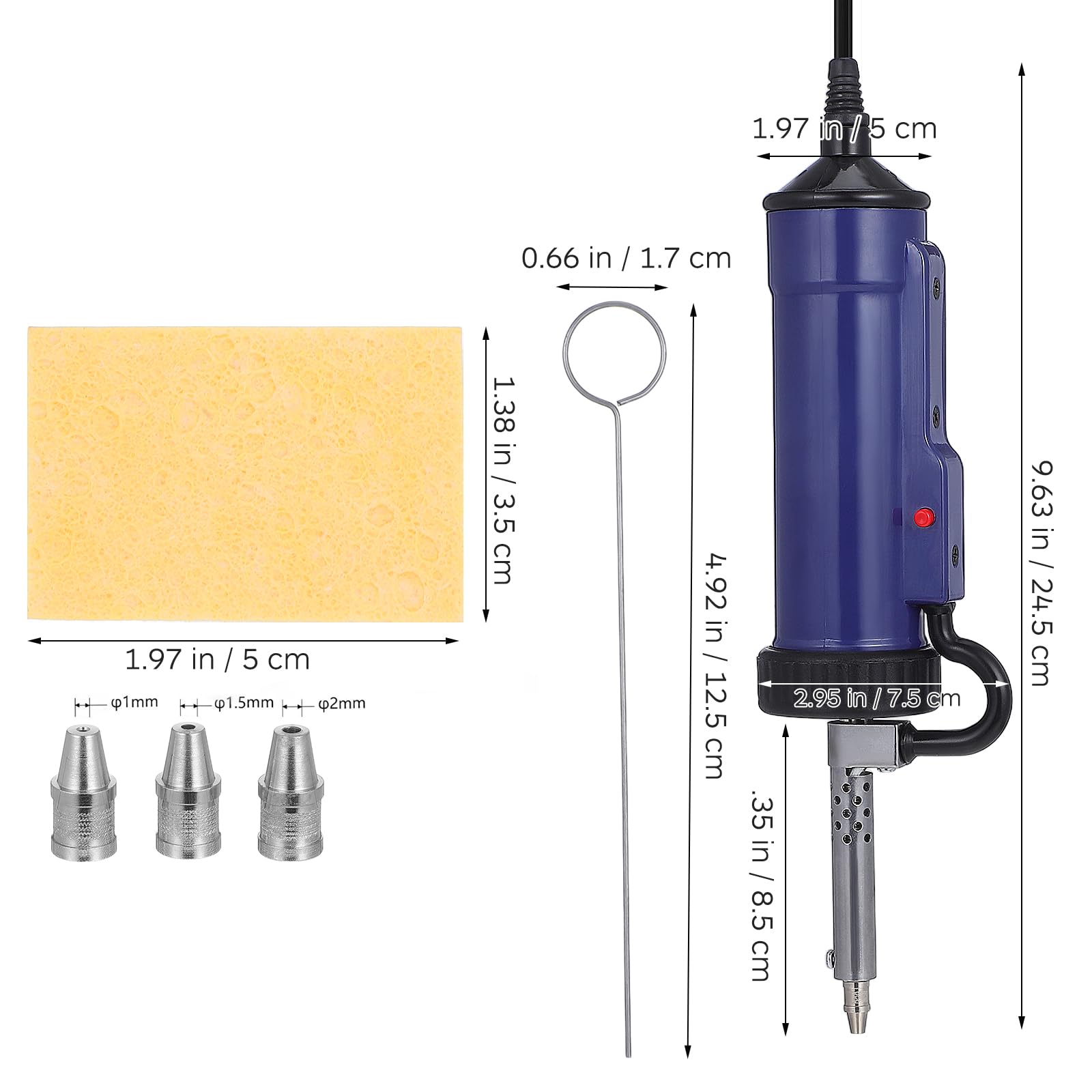 DOITOOL Pompa Dissaldante Elettrica Portatile in Acciaio Inox con Aspiratore per Saldatura a Vuoto, Strumento per Rimozione Stagno Pcb, Kit con 3 Punte di Saldatura per Uso Professionale