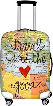 review INSTANTARTS Travel World Map Print Luggage Cover Spandex Suitcase Protector Washable Baggage Case M