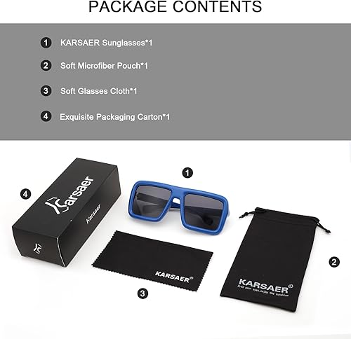 Miniatura 7 de Karsaer Vision - Gafas de sol grandes y gruesas con marco cuadrado para mujeres y hombres, estilo retro de los años 90, lentes de sol vintage a la
