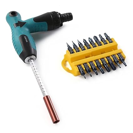 Utoolmart T Grip Type Handle Ratchet Screwdriver Set Torx-Head Flat-Head Nut Drivers Hex Socket Wrench Angle Wrenches S2 Bit Multifunction Hand Tool Sets 17pcs