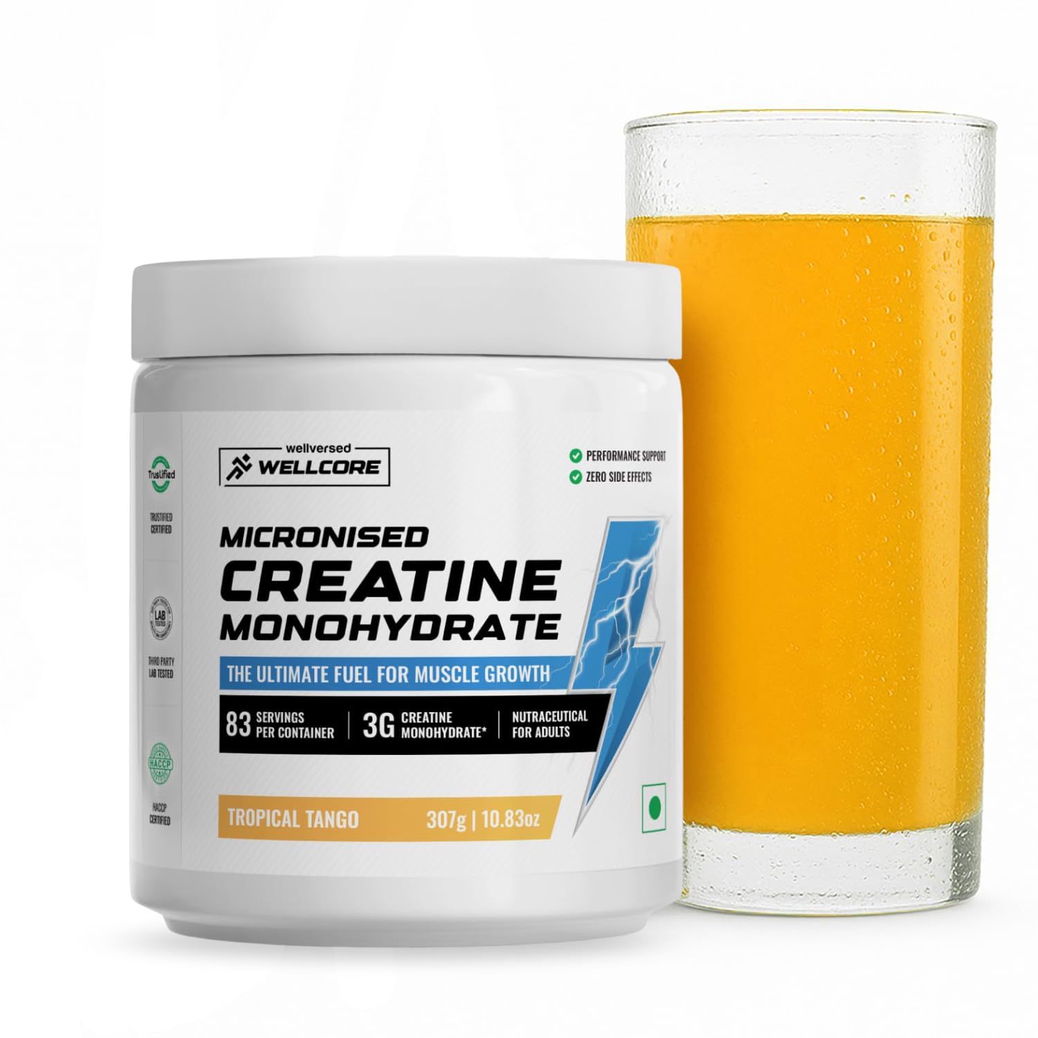 Wellcore Pure Micronised Creatine Powder (83 Servings, Tropical Tango) For Enhanced Muscle Strength With Rapid Absorption | Creatine Monohydrate | Wellcore Creatine Flavoured - 307g