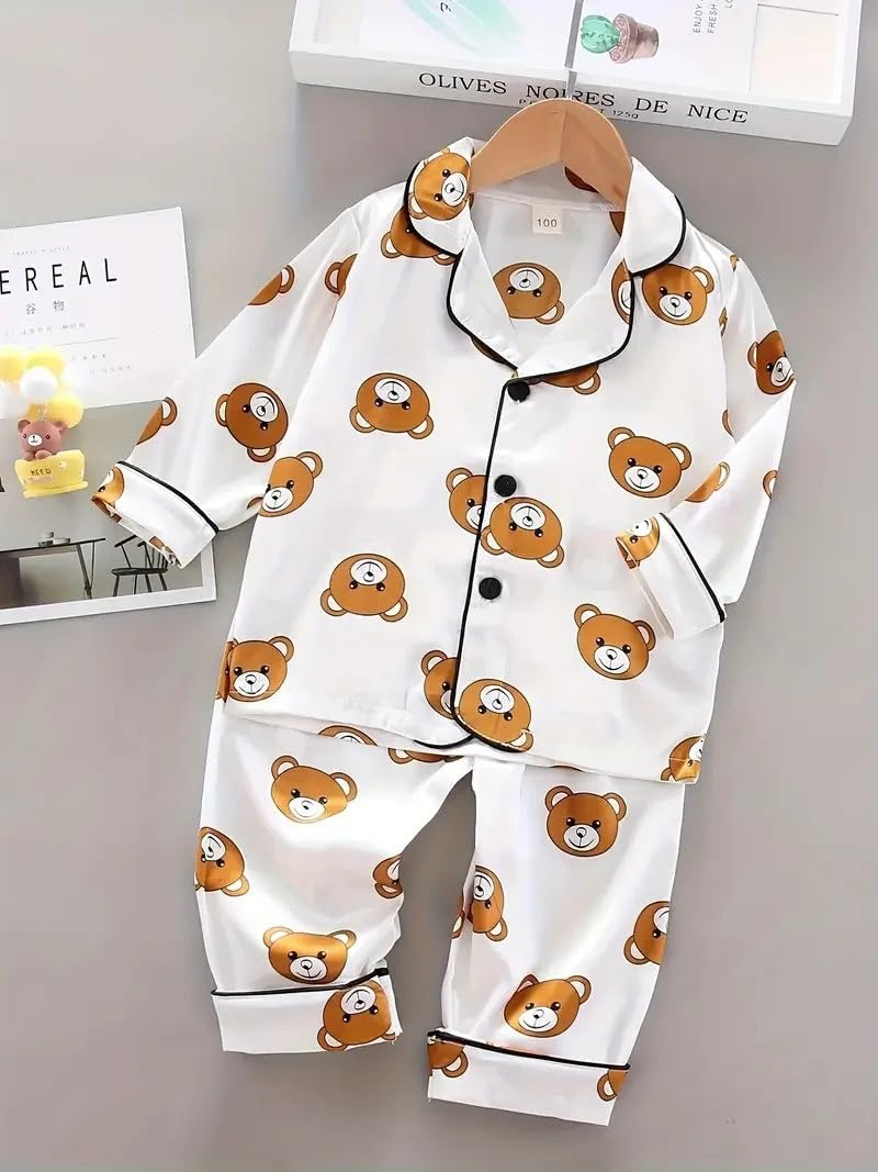 Baby Boys Clothes Sets Teddy -Long - Sleeve Button Down Tops Casual Shorts Set Infant to Little Kid Star Print (White-Brown,)