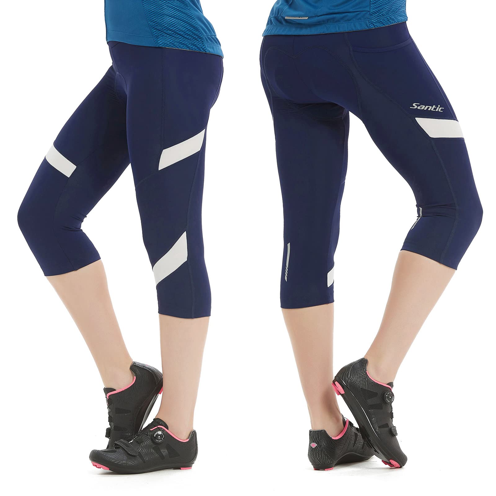 Santic Mallas Ciclismo Mujer 3/4 Culote Ciclista Acolchados UPF50+ Elástico y Transpirable Secado Rápido