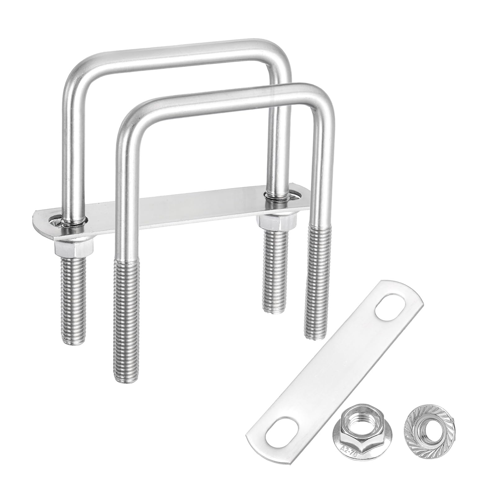 sourcing map 2 Set M10 2-3/4 Inch Inner Wide Square U Bolts, 4 Inch Length 304 Stainless Steel U-Bolts with Flange Hexagon Nuts, Frame Plates for Trailer, Automotive, (70mm W x 100mm L)
