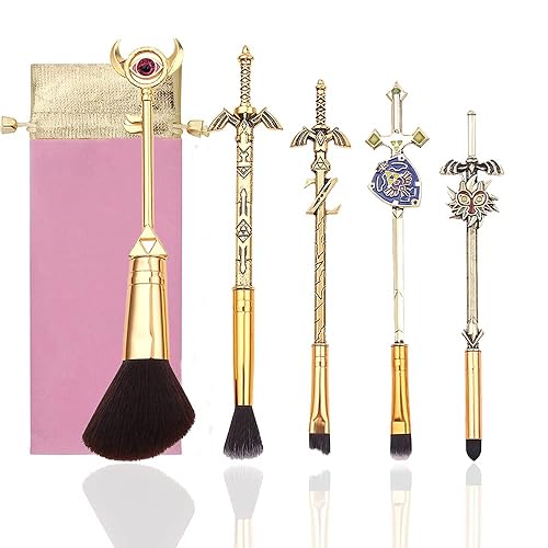 The Legend of Zelda Ocarina of Time - Juego de brochas de maquillaje para fanáticos de Zelda con un enlace al pasado y 4 espadas con cepillos de