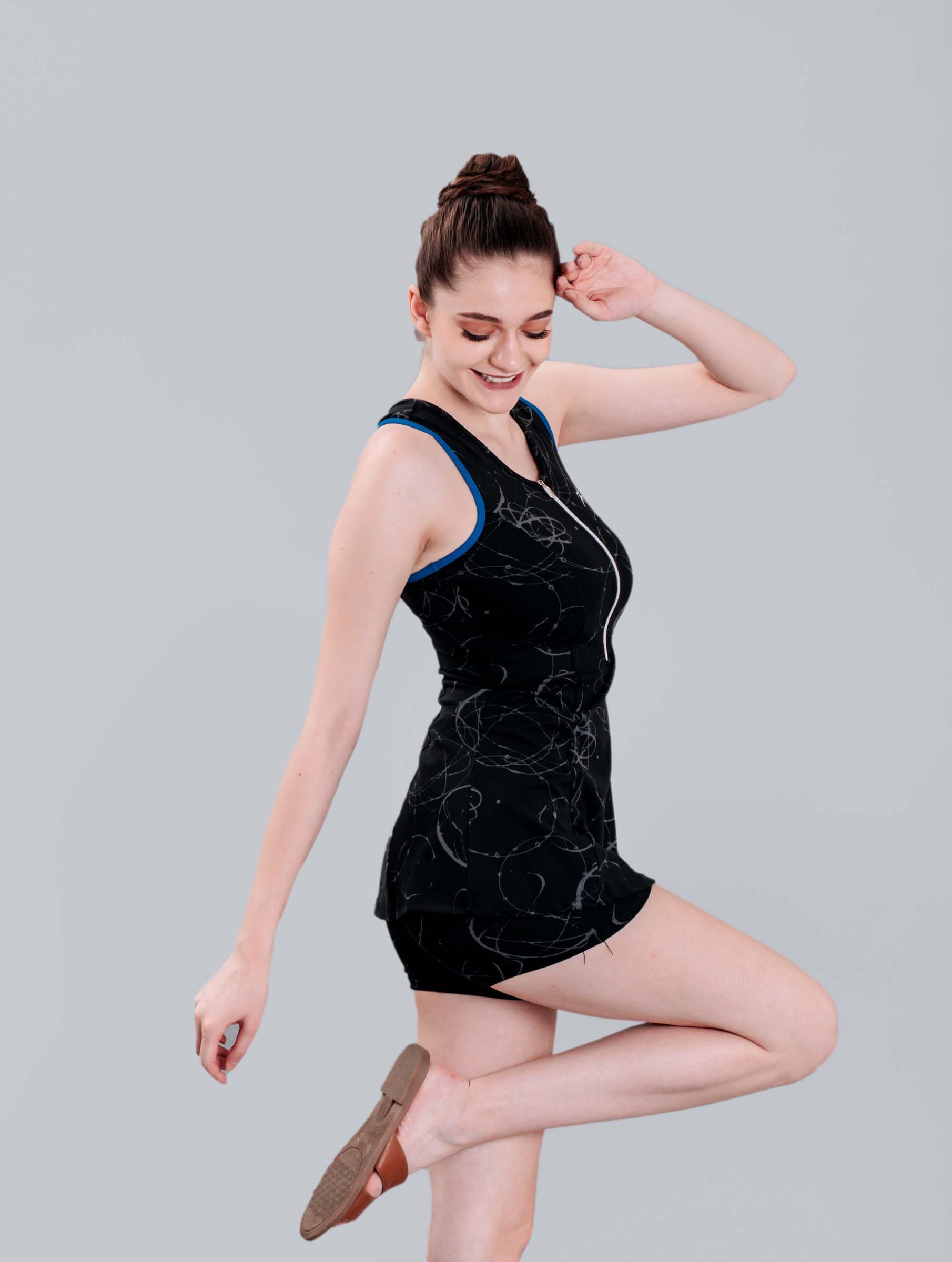 Keepfit Women's Printed Racerback Padded Swimsuit Frock Style with Front Zipper top and Boyshorts |Swimming Suit for Women 1