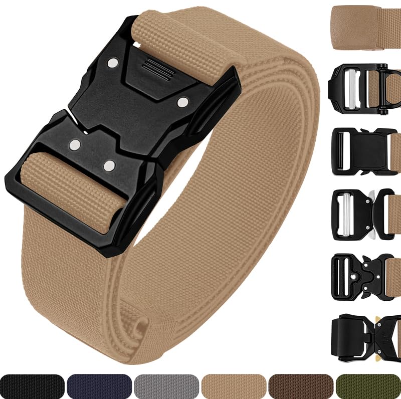 TECEUMTactical Belt – Coyote B6 M – Heavy-Duty Military, Work, Hiking,Rigger, Utility, EDC Men’s Belts – Quick-Release – Nylon Web