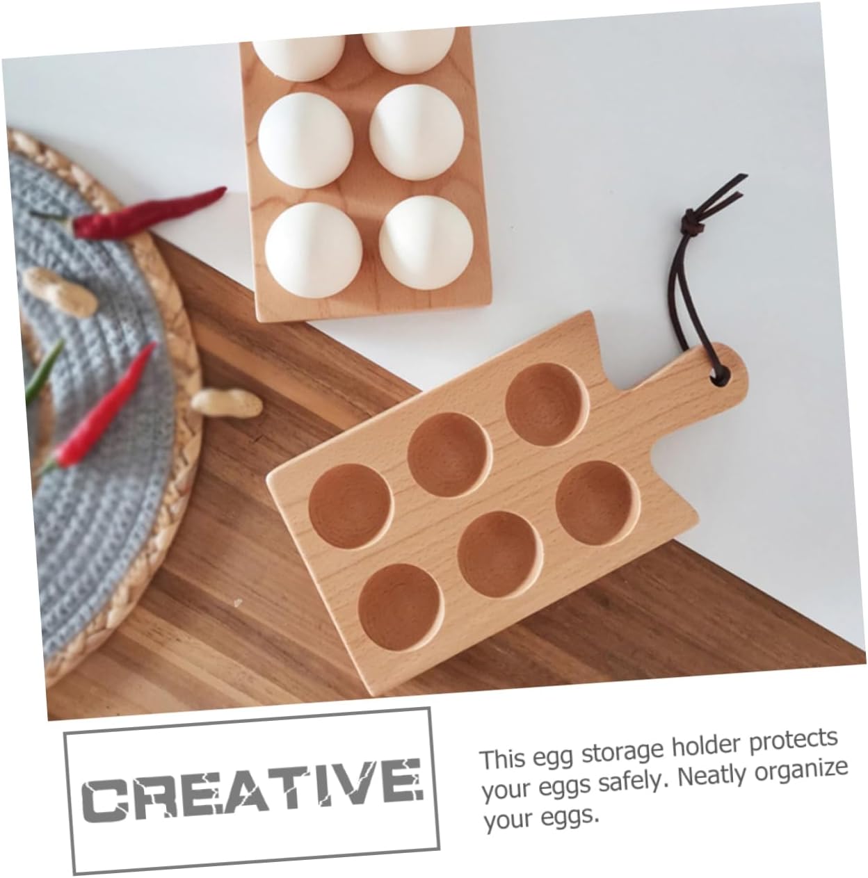 5pcs Six Compartment Egg Tray Simple Egg Rack Egg Holder for Fridge Wood Serving Platters Egg Storage Platter Deviled Egg Dish Egg Dispenser Rack Egg Organizer Wooden Shelf Desktop
