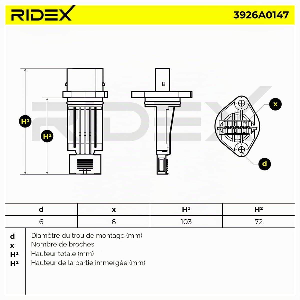 RIDEX 3926A0147 Débitmètre d'air électrique Compatible avec MERCEDES-BENZ Classe C Berline W203