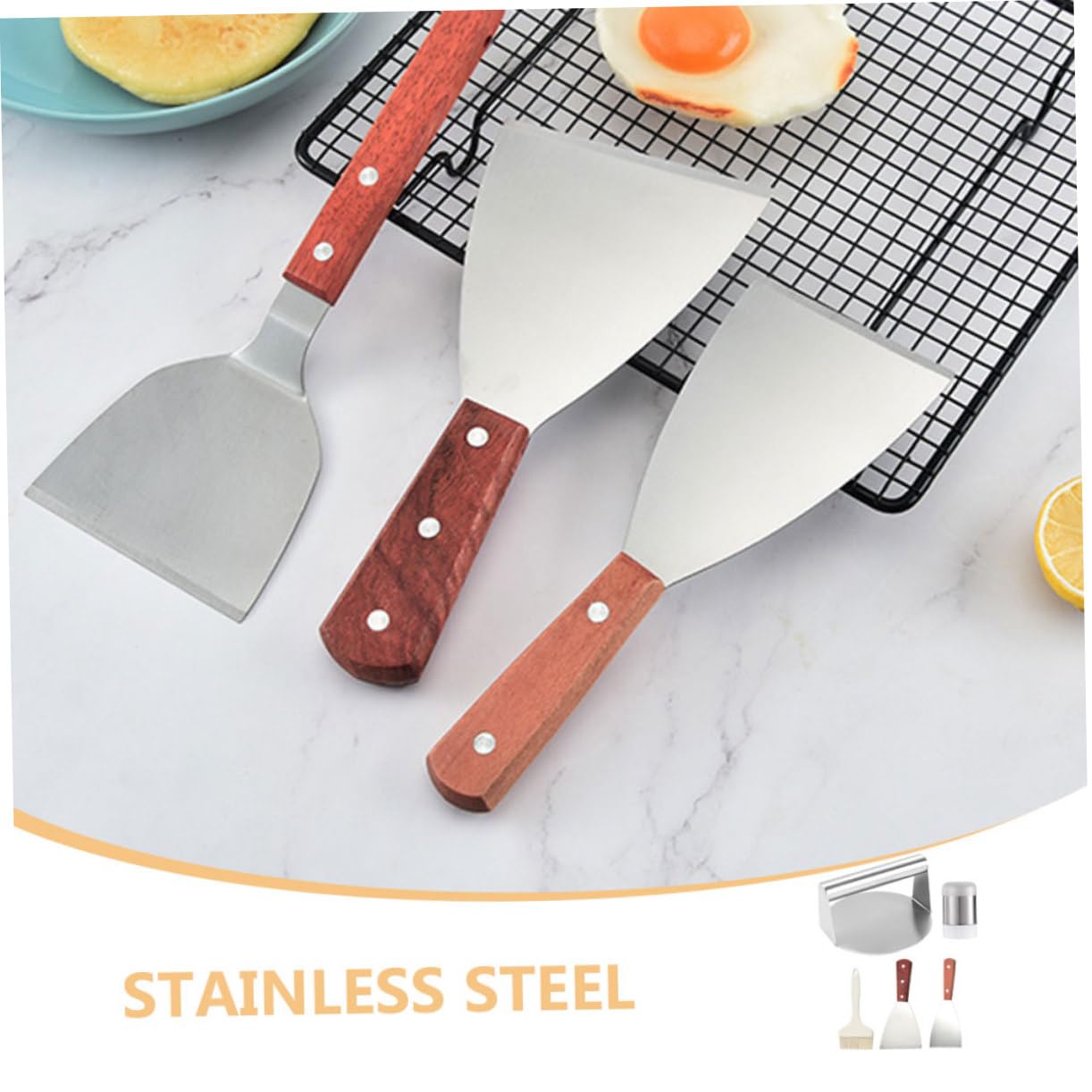 Alipis Kit Pressa Carne in Acciaio Inossidabile per Barbecue Esterno Accessori per Grigliare 5 Pezzi
