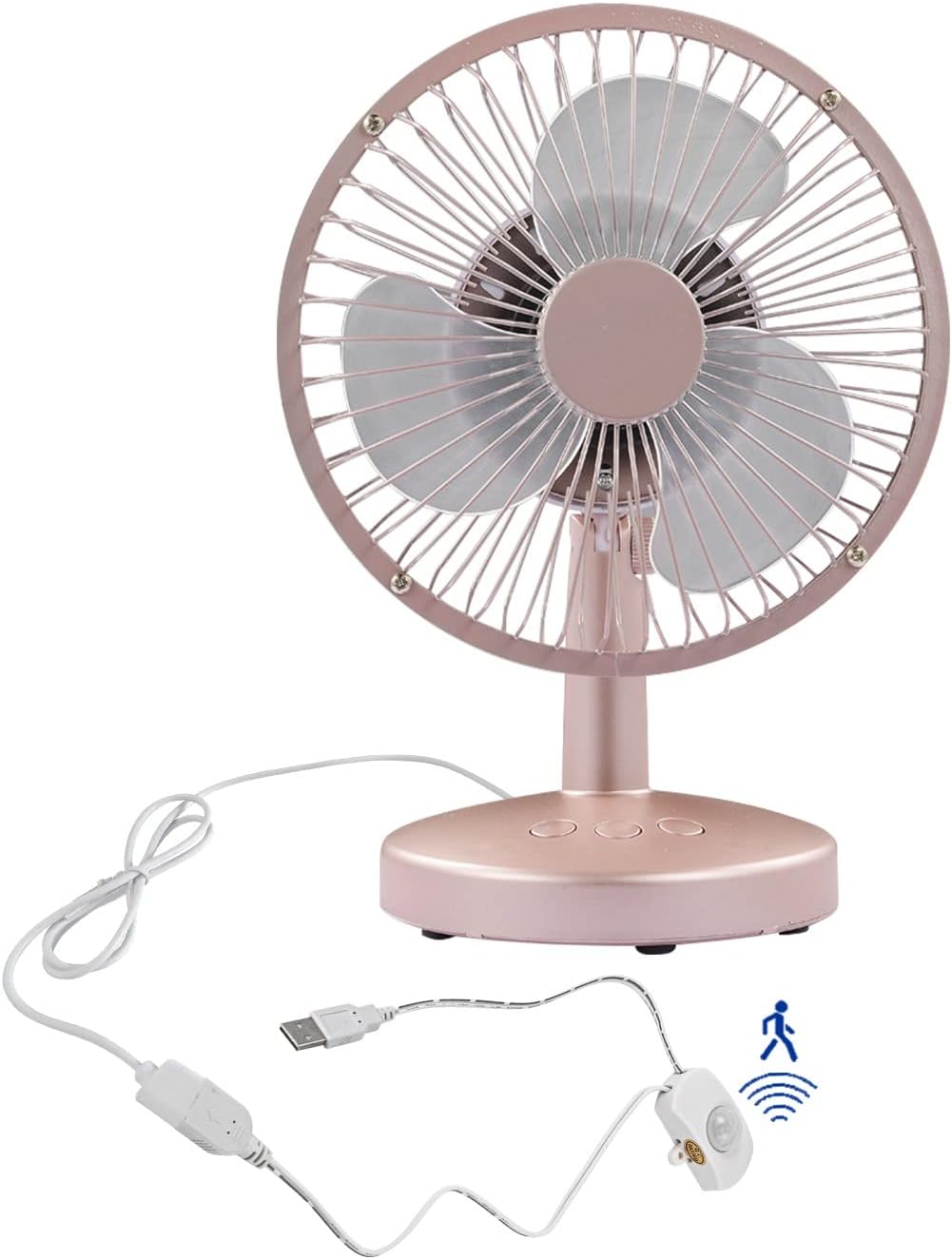 5V USB-Powered Fan Cooling Air Fan Rotatable Powerful Fan with Motion Sensor Automitically On/Off Two Speed Governing Fan for Office Computer Desk Dormitory Student Dormitory - Rose Gold