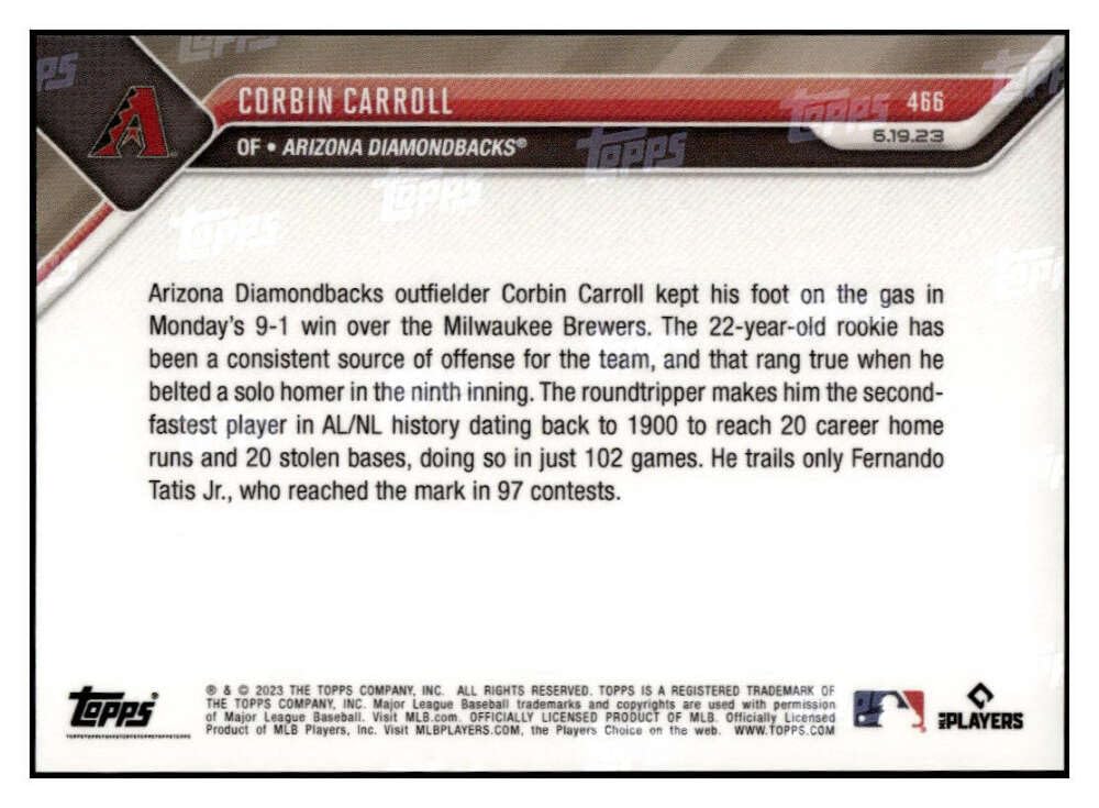 Amazon.com: CORBIN CARROLL RC 2023 Topps NOW ROOKIE #466