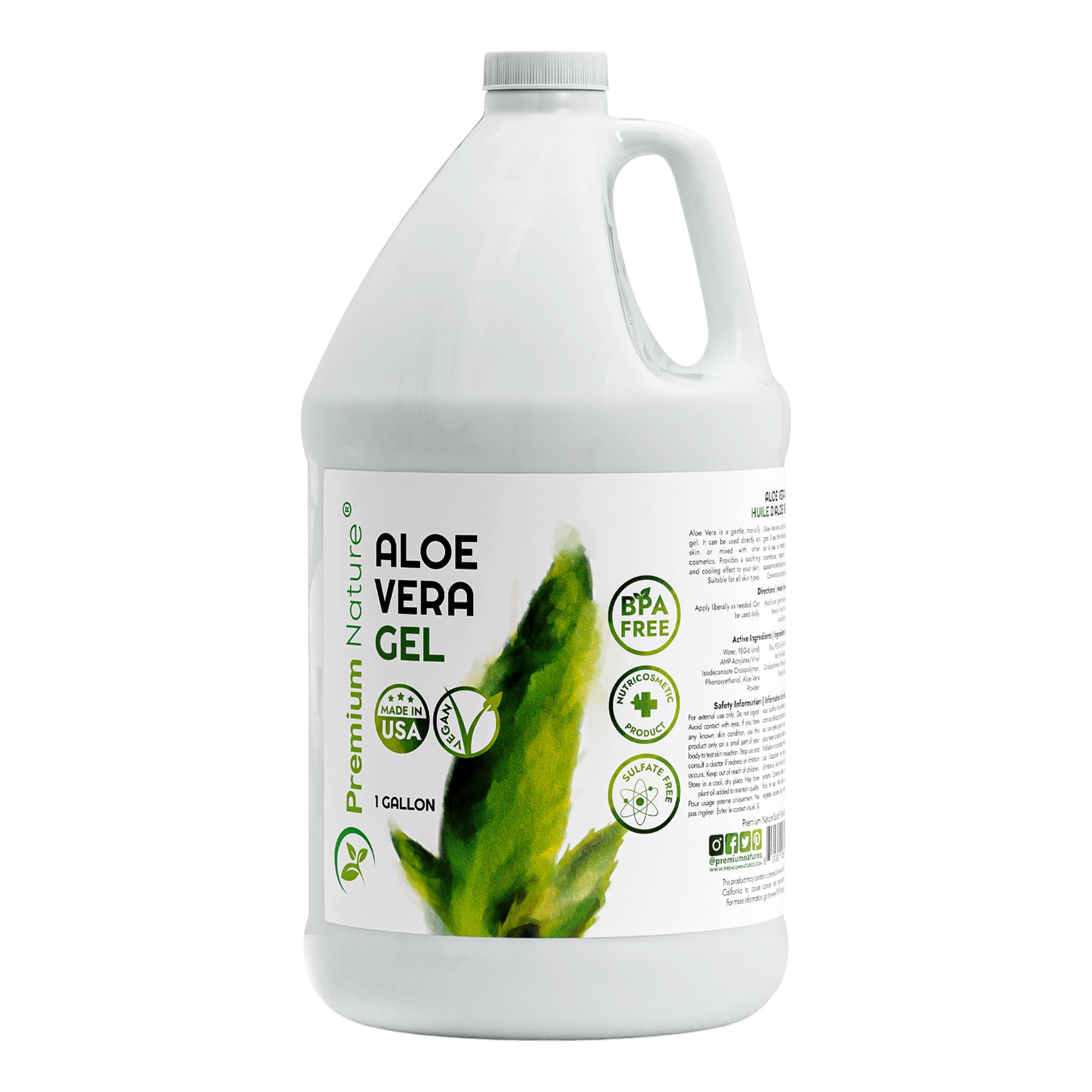 Premium Nature Pure Aloe Vera Gel For Face & Dry Skin, Sunburn Relief, Jelly for Skin Moisturizer from Aloe Vera Plant for Hair Aloe Gel 1 Gallon, 128 fl oz