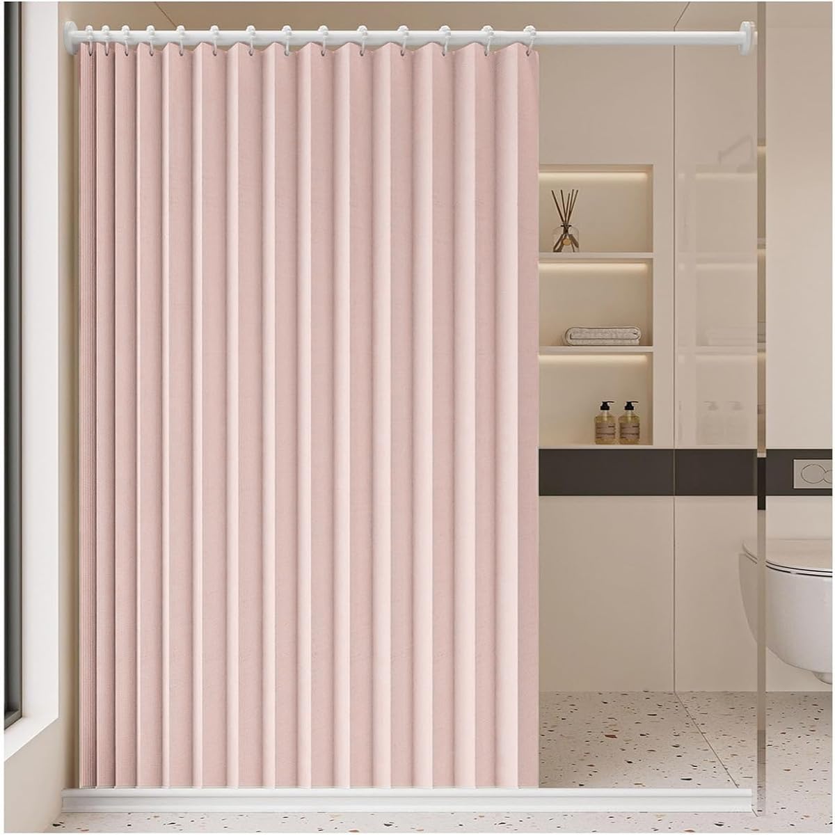Single tree forest Magnetic waterproof foldable shower curtain, protect privacy, suitable for home partitions, bathrooms.- W280xH200cm-Pink โ image 1