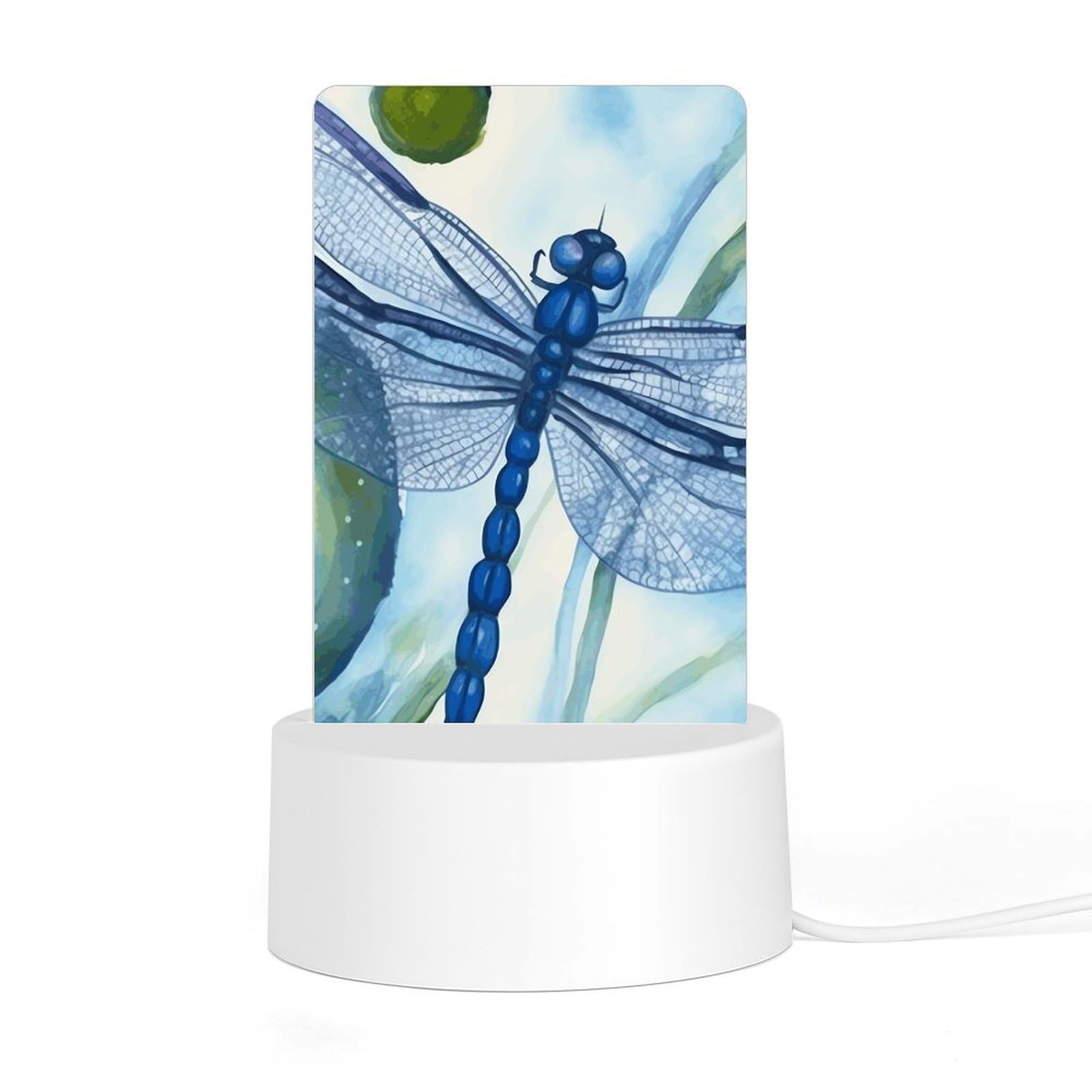 JTREHY - Acrylic Night Light with Base, Hand Painted Blue Dragonfly Computer Printed LED Night Light for Bedroom, Bathroom, Hallway, Holiday Gift