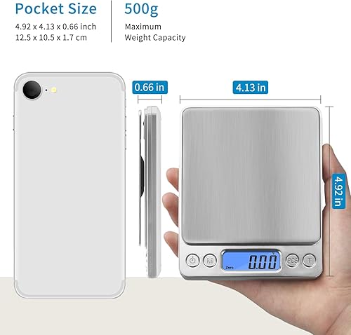 Miniatura 2 de Balanza digital de cocina, de bolsillo. Pesa desde 0.01 hasta 500 gramos. Balanza de precisión, portátil, para pesar alimentos, joyas, o