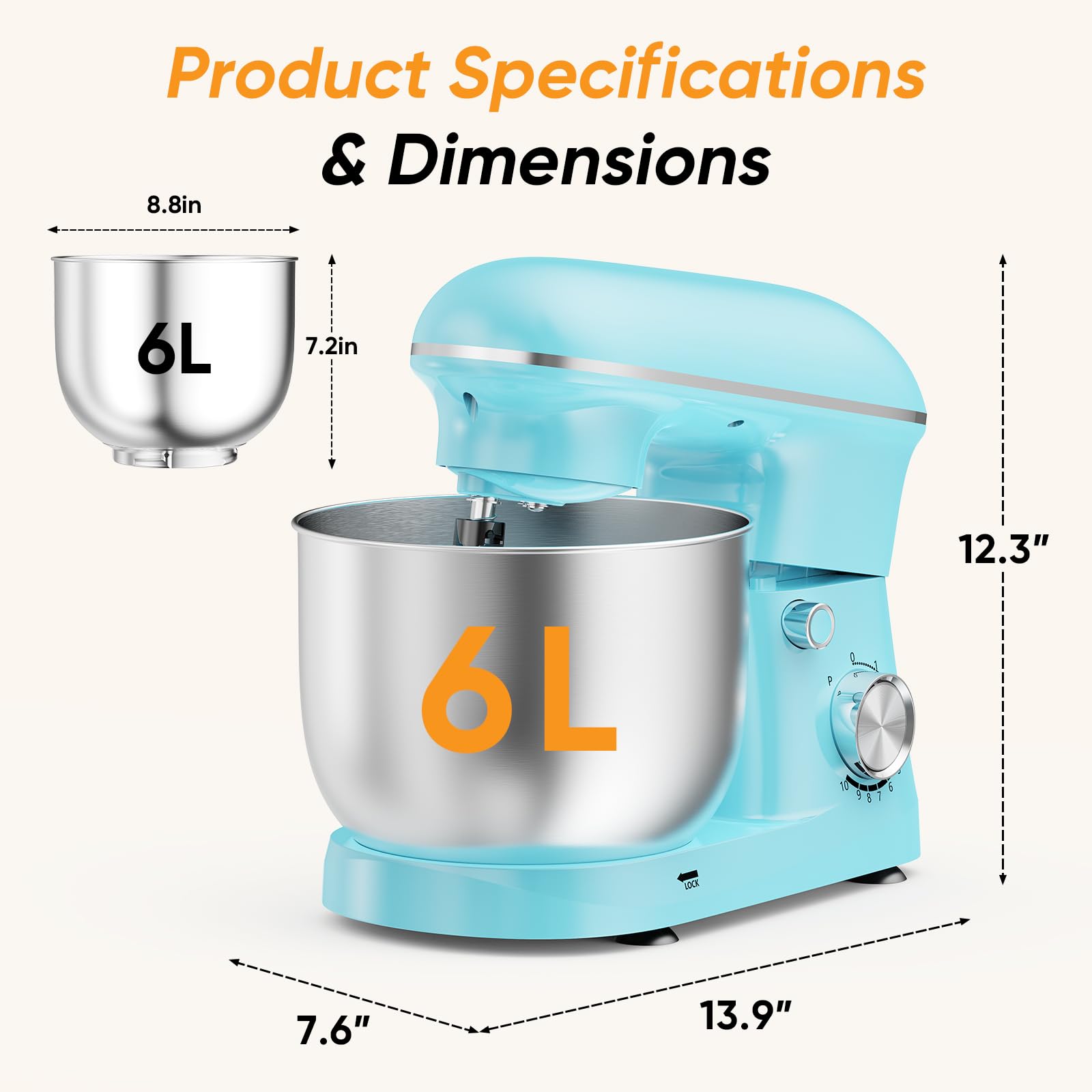 NEWBULIG Stand Mixer 6.3QT, Kitchen Electric Mixers Alternative view 8