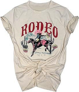 Western Cowboy T-Shirt for Women Cowgirl Rodeo Casual Shirts Vintage Desert Cactus Graphic Tee