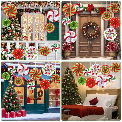 Image of Outus 27 Pcs Christmas Hanging Decorations Candy Paper Fans Decor Red Green