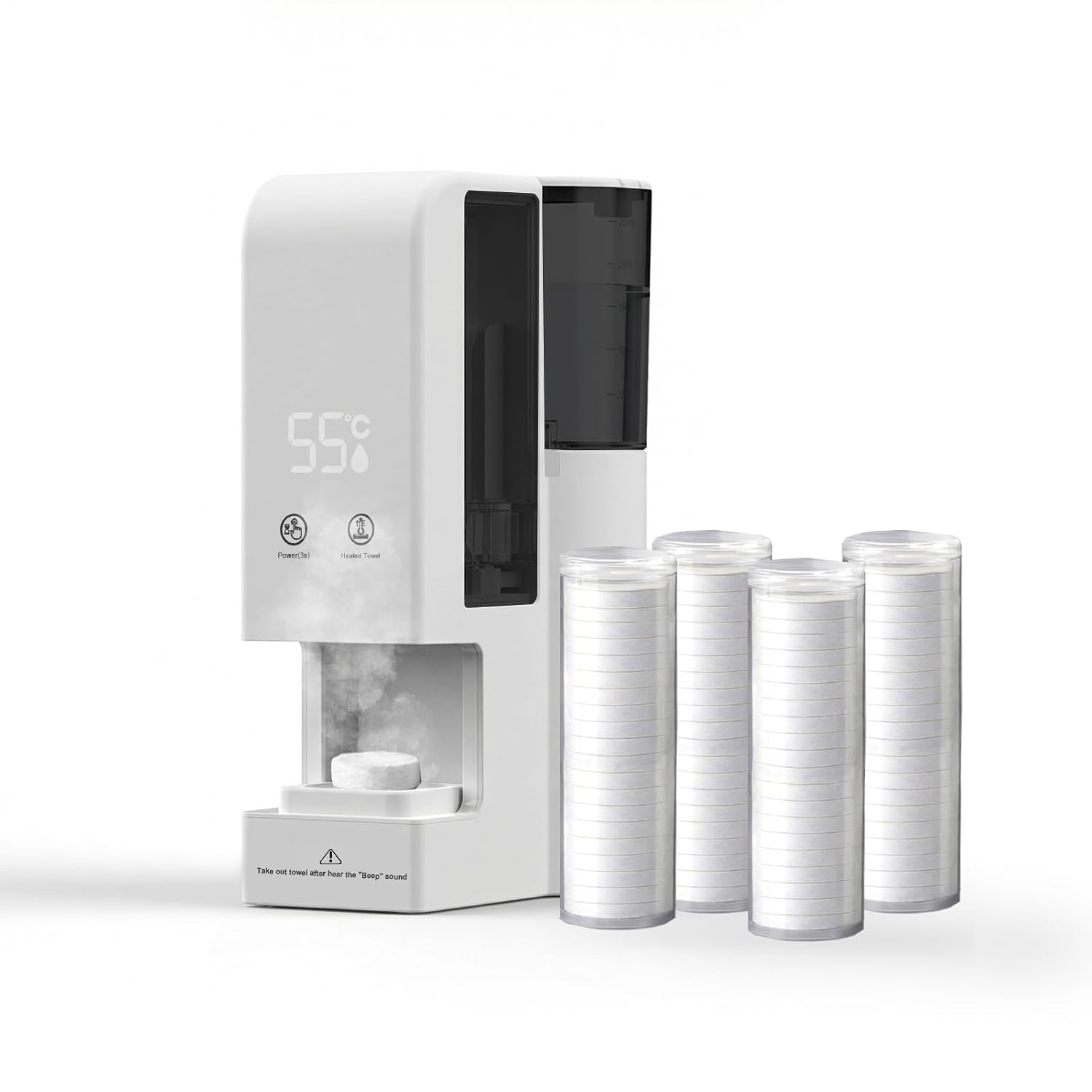 Hot Face Towel Heater Machine,5-Second Fast Automatic Disposable Towel Warmer, 55℃ Constant Temperature for Home Facial Treatments,Spa,Cleaning (Includes 80 Compressed Towels)