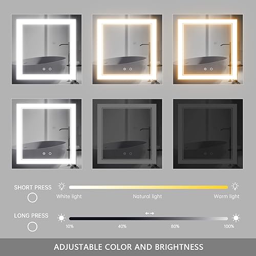 Miniatura 2 de Espejo de baño LED de 36 x 36 pulgadas, espejo LED antivaho para montar en la pared, espejo de baño con luces LED, espejo de tocador regulable