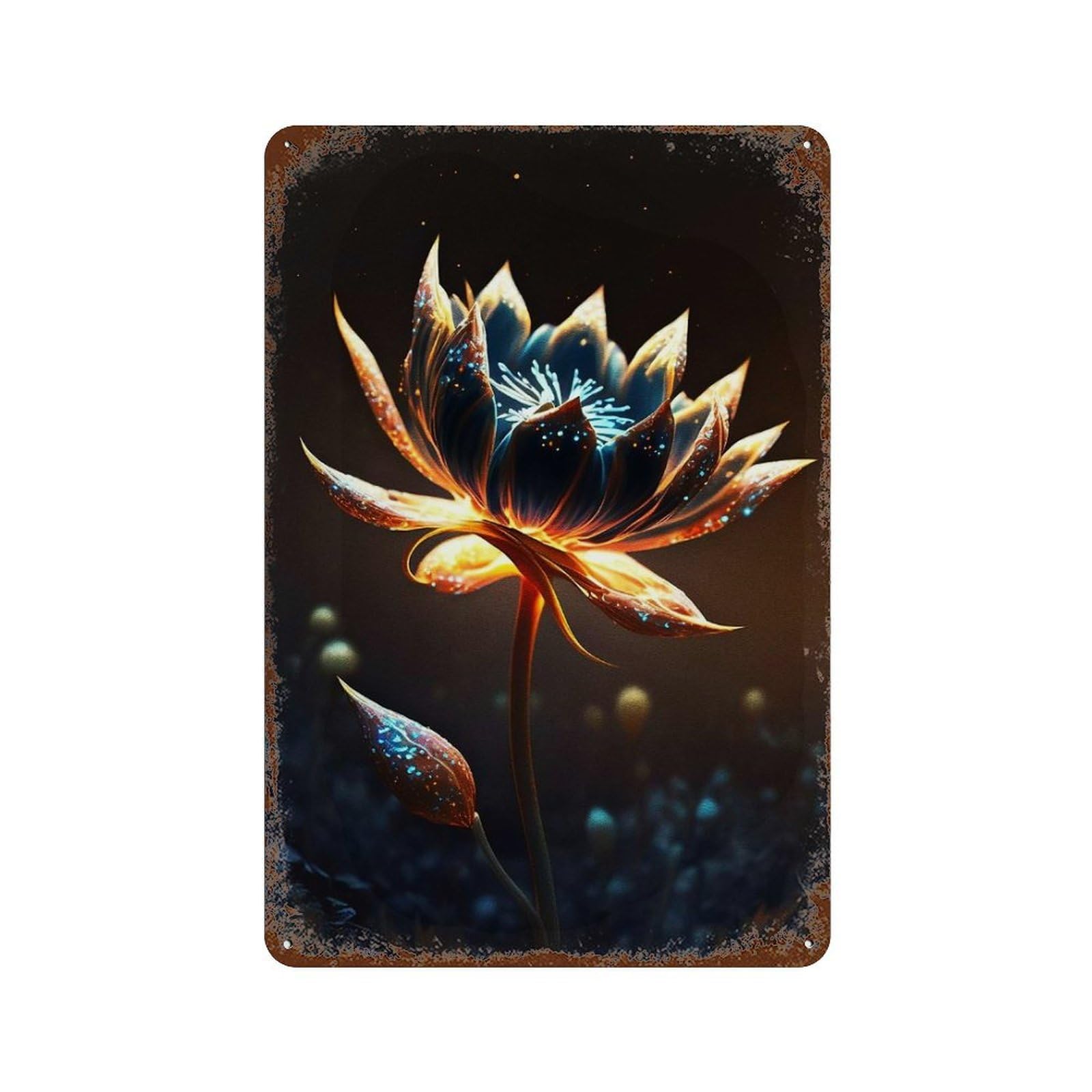 Aged Metal Wall Plaque with Flower Alien Planet Design 11.8"x7.9", for Shed, Workshop And Garage Wall Decor, Decorative Metal Wall Art