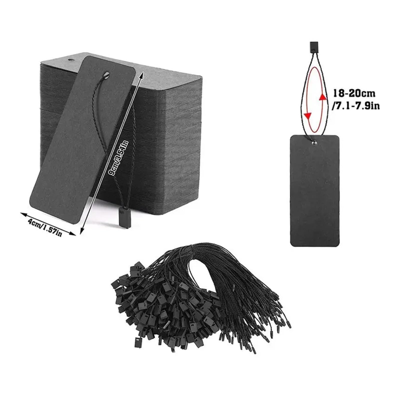 Lot de 600 étiquettes de prix noires avec ficelle et épingles à nourrice en papier kraft à suspendre